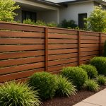 Modern wooden fence with landscaping in front of a contemporary home