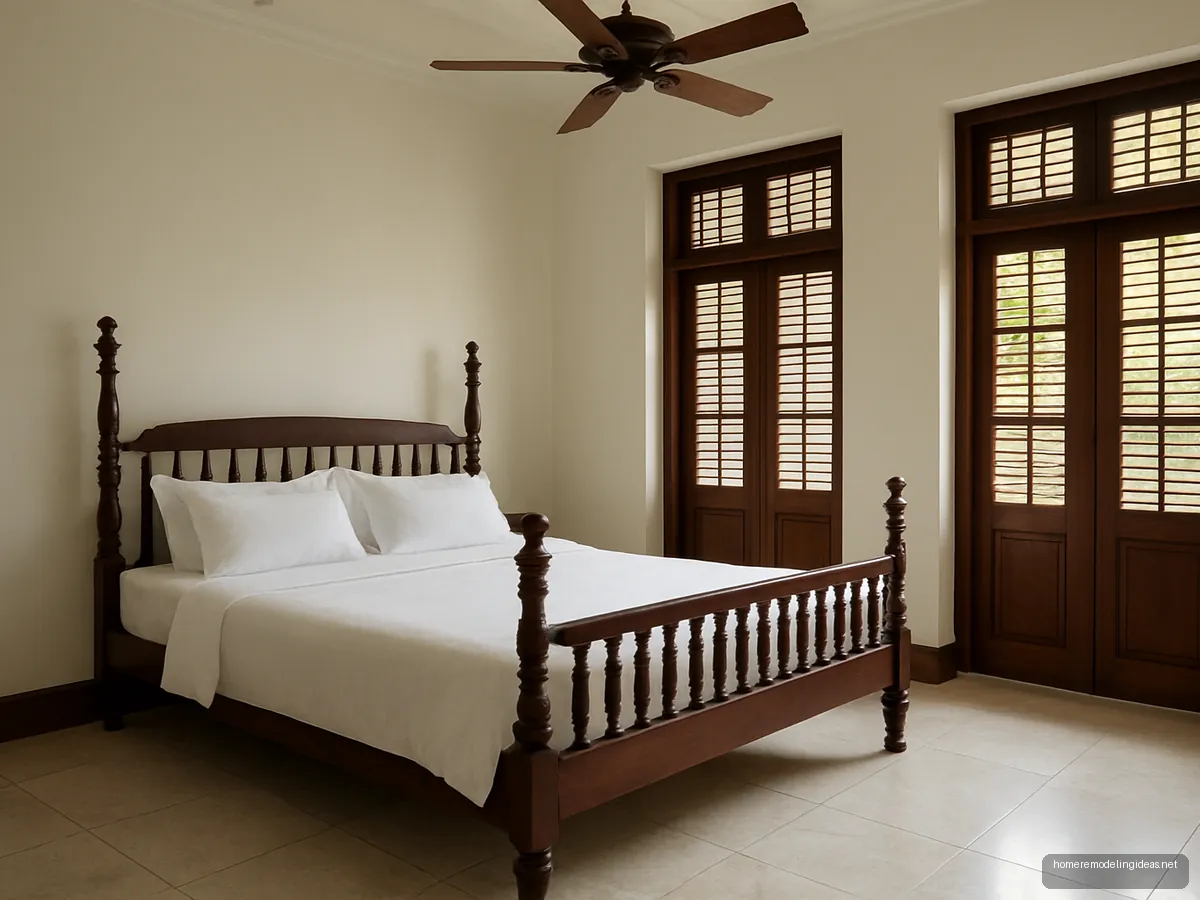 Dark rosewood colonial bed with spindle headboard