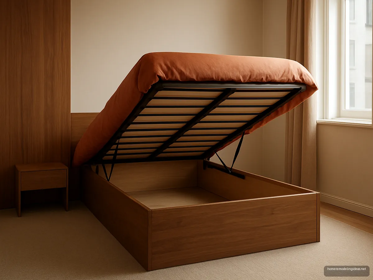 Hydraulic bed lifted from the foot end between two walls