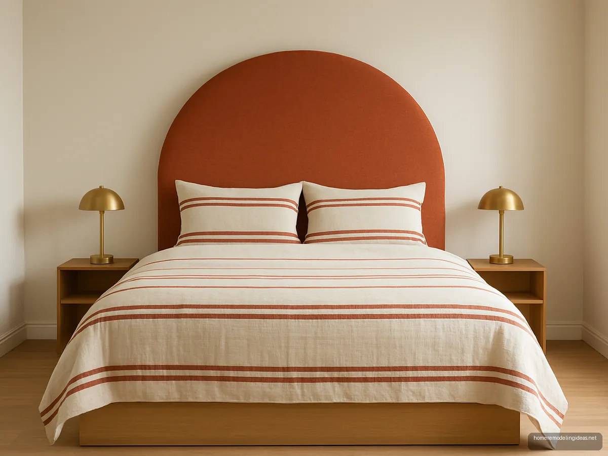 Terracotta arched headboard queen bed with handloom bedspread