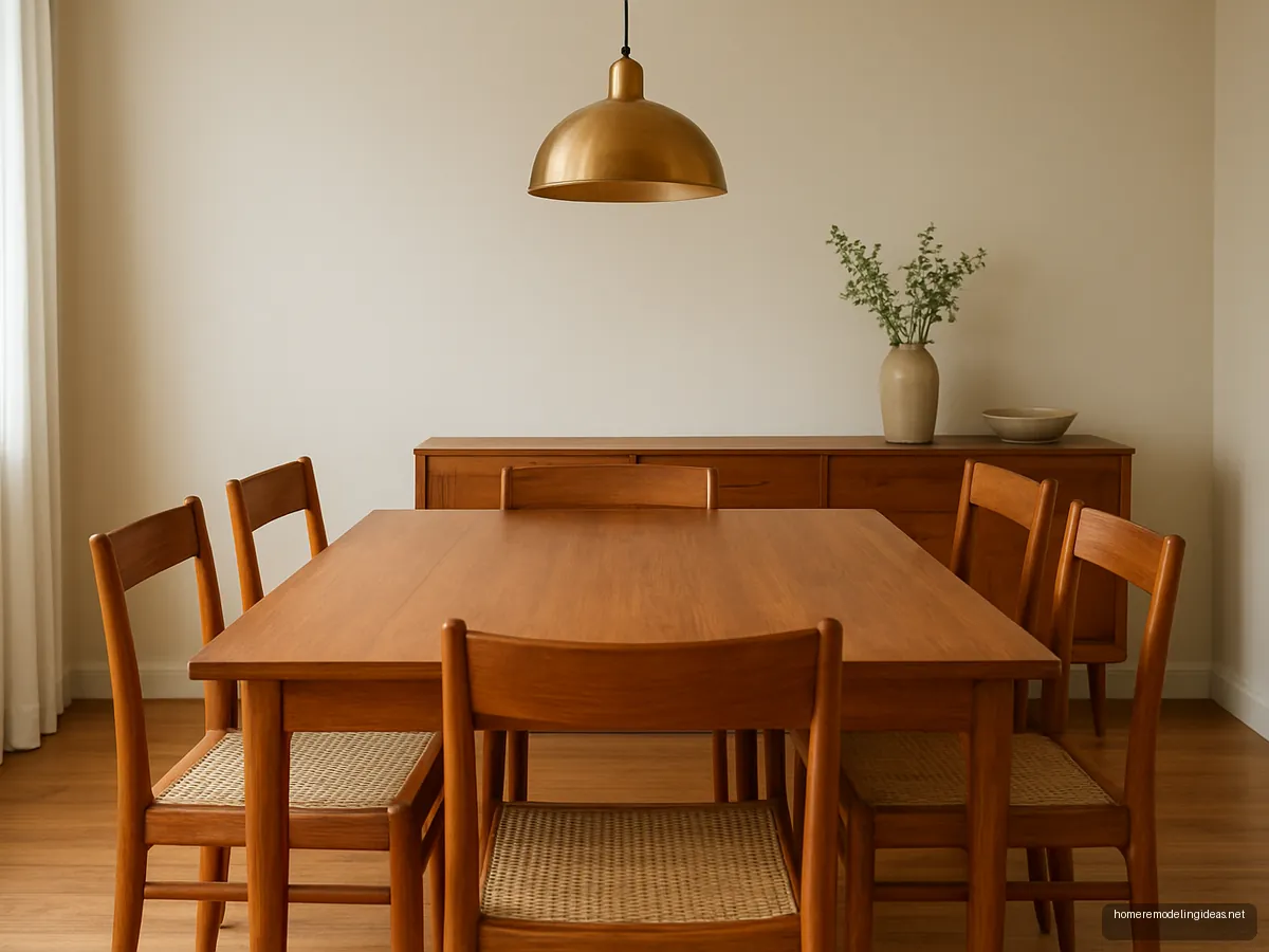 Solid teak six-seater dining set with cane seats