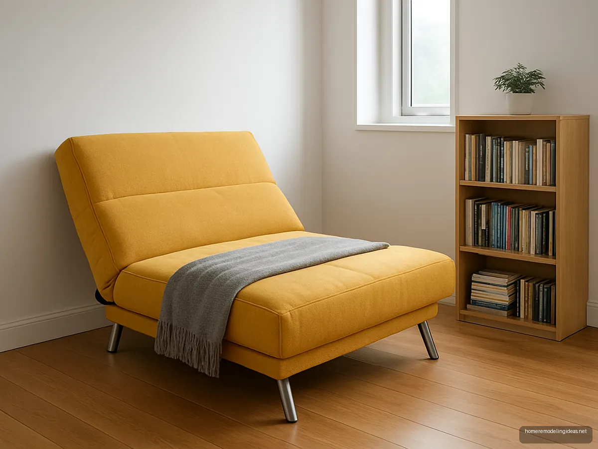 Mustard click-clack sofa bed partly reclined in a study
