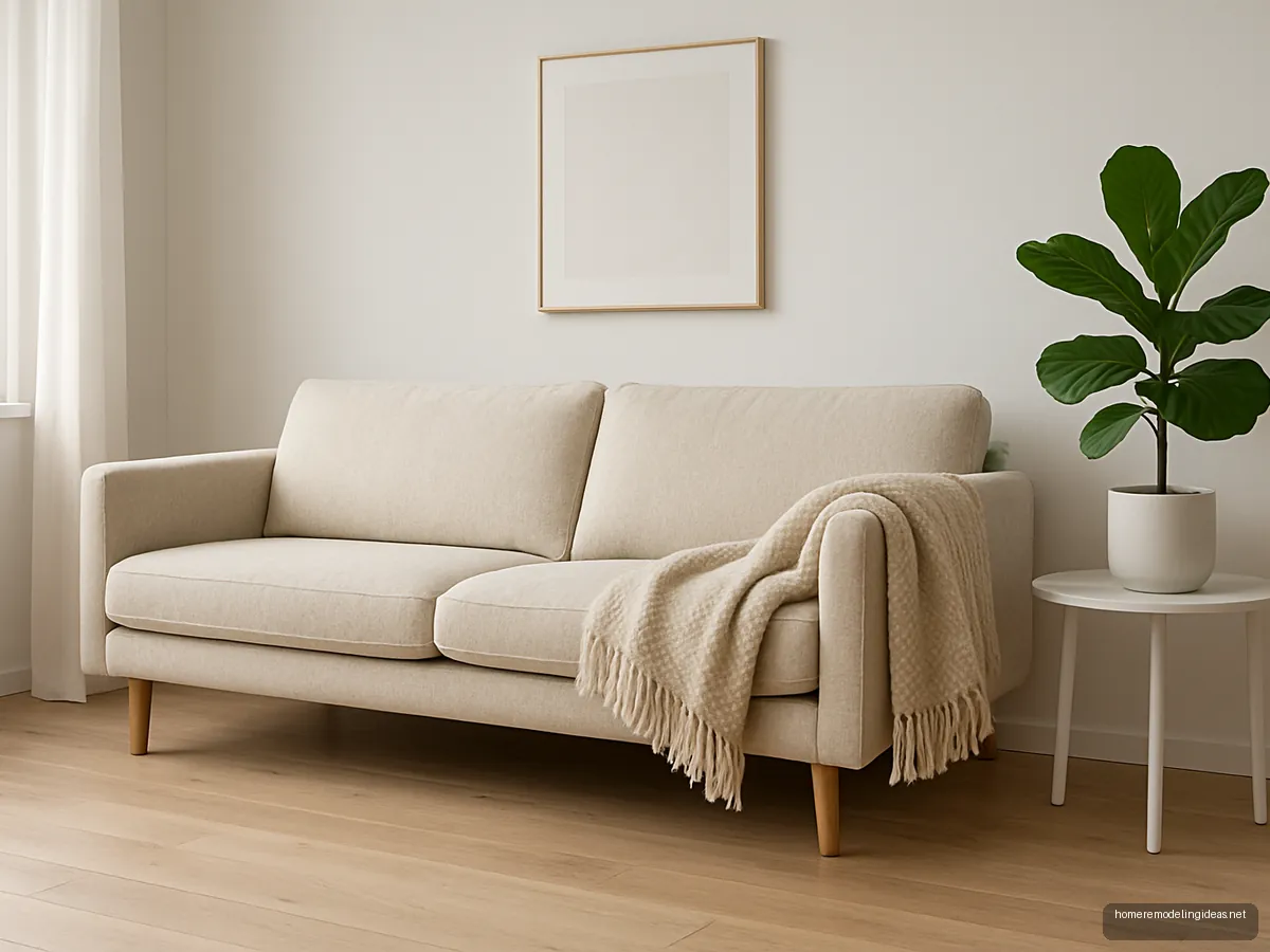 Oatmeal Scandinavian sofa with light oak legs