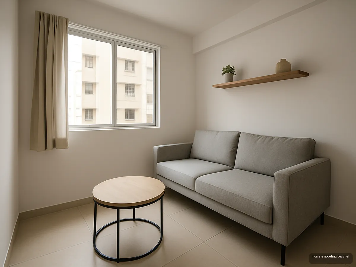Compact two-seater sofa in a small studio flat