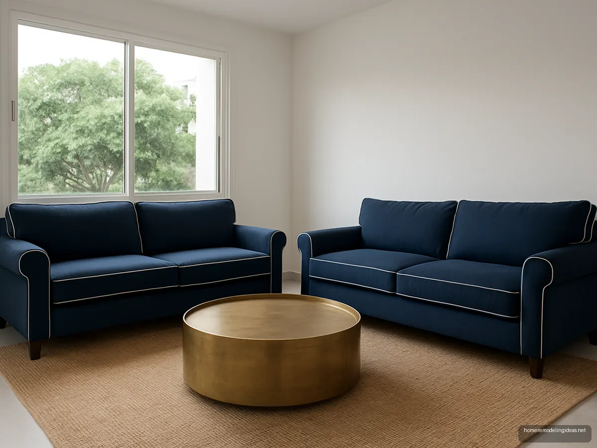 Navy 3+2 sofa set with white piping at right angle