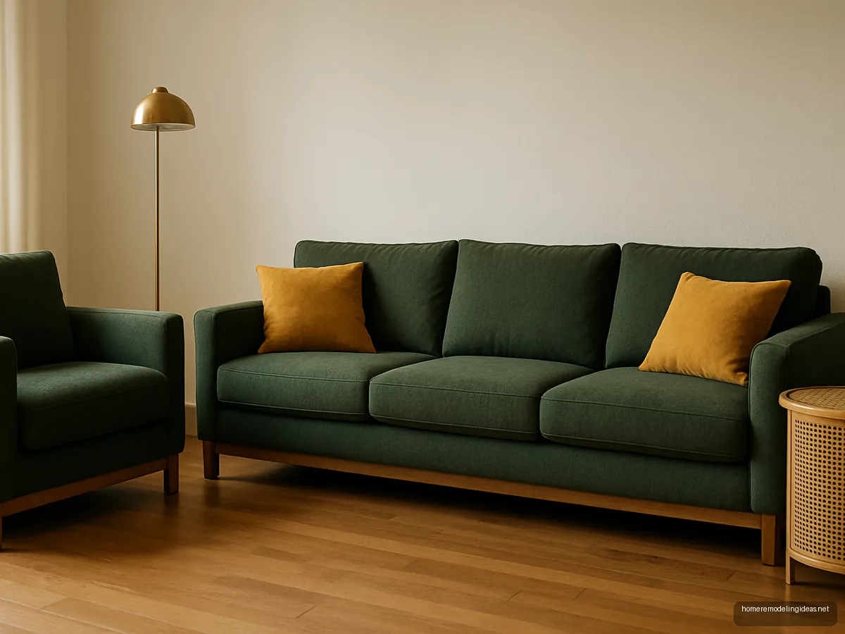 Forest green 3+1+1 sofa set on wooden base