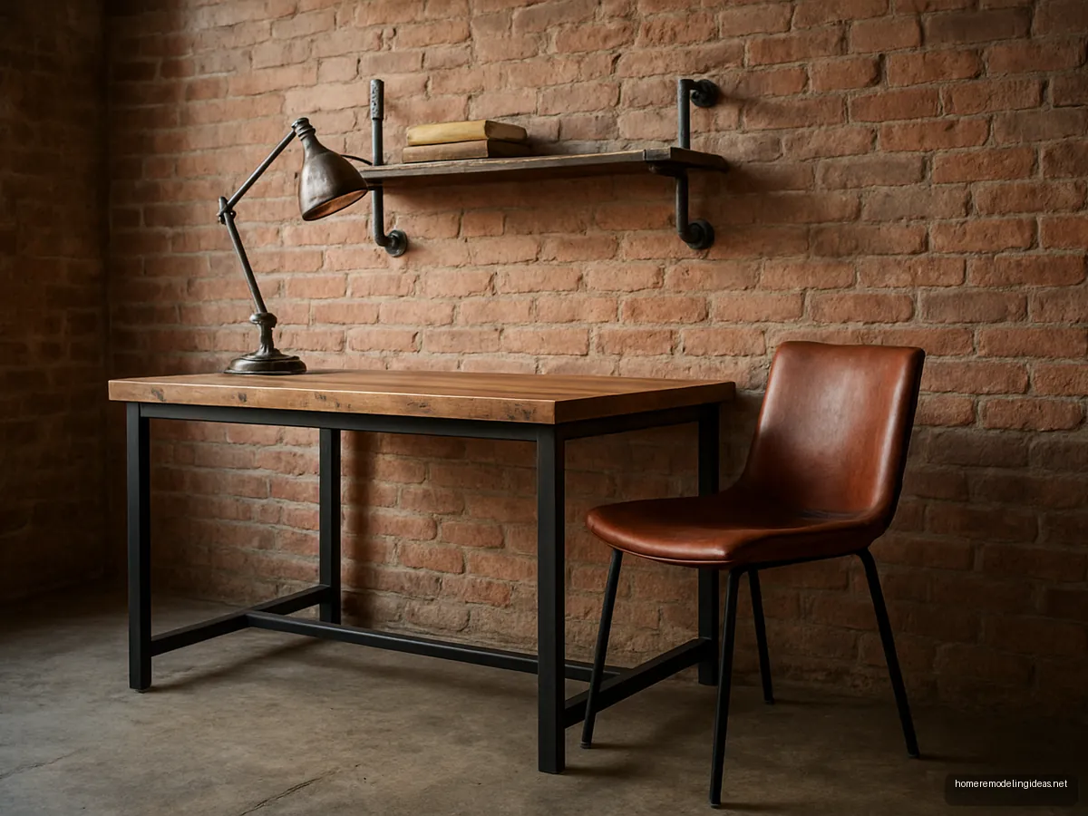 Industrial desk with black metal frame and reclaimed wood top