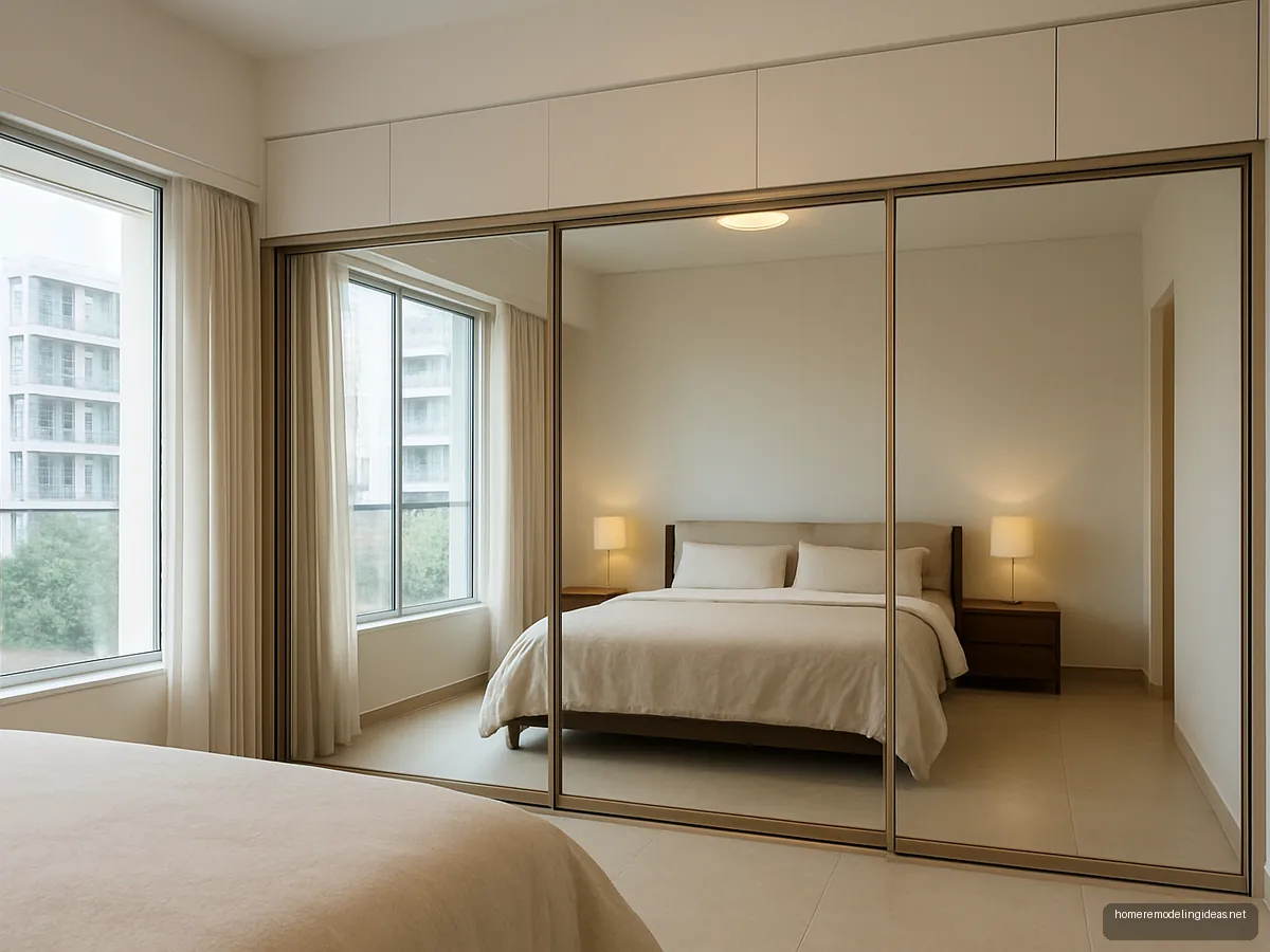 Floor to ceiling mirror sliding wardrobe in a master bedroom