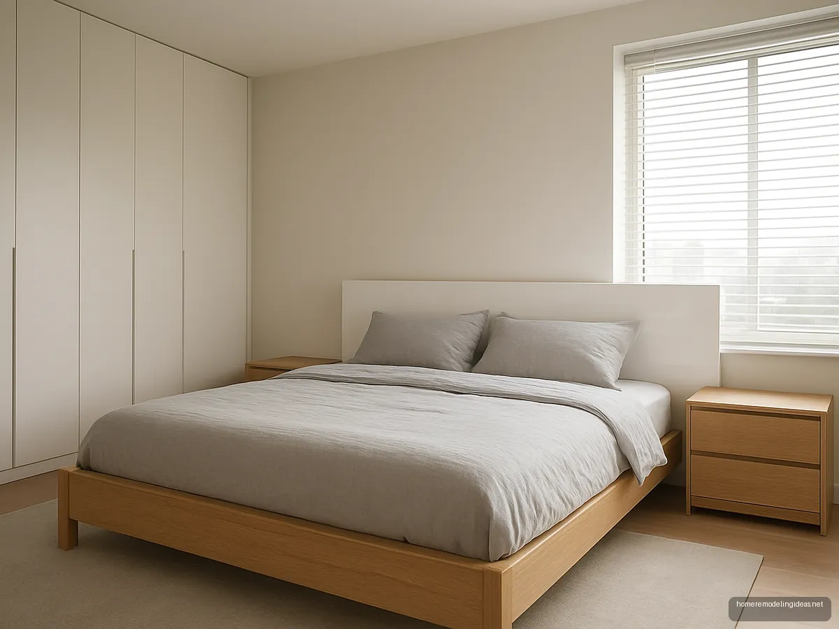 Two-tone bed with oak frame and white headboard panel
